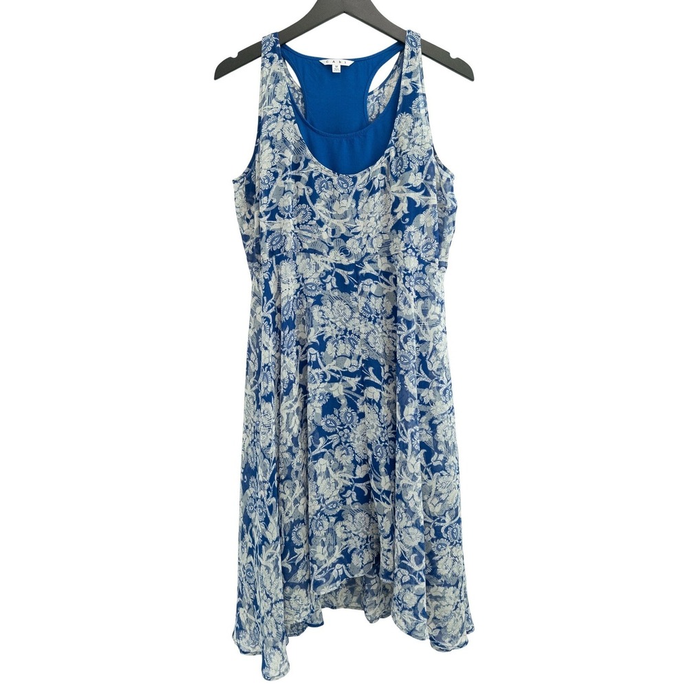 Cabi Layered Dress Womens M Blue Floral Sheer Asymmetric Sun Dress Boho Festival